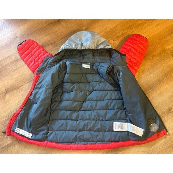 Columbia Puffer Waterproof Red/Gray Hooded Jacket Kid’s 4/5 Front Zipper - Picture 3 of 9